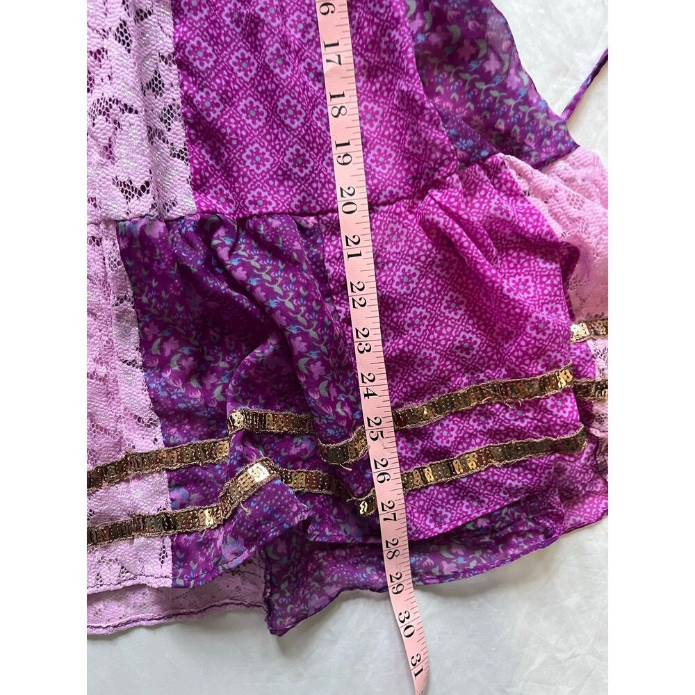 Free People Gossamer Wings Purple Patchwork Beaded Lace Boho Tunic Dress M/L - Picture 7 of 9